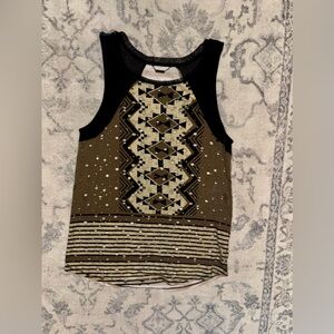 Custo Barcelona Mix Geo & Floral Printed Tank Top Y2K Tan & Black Size S. EUC.